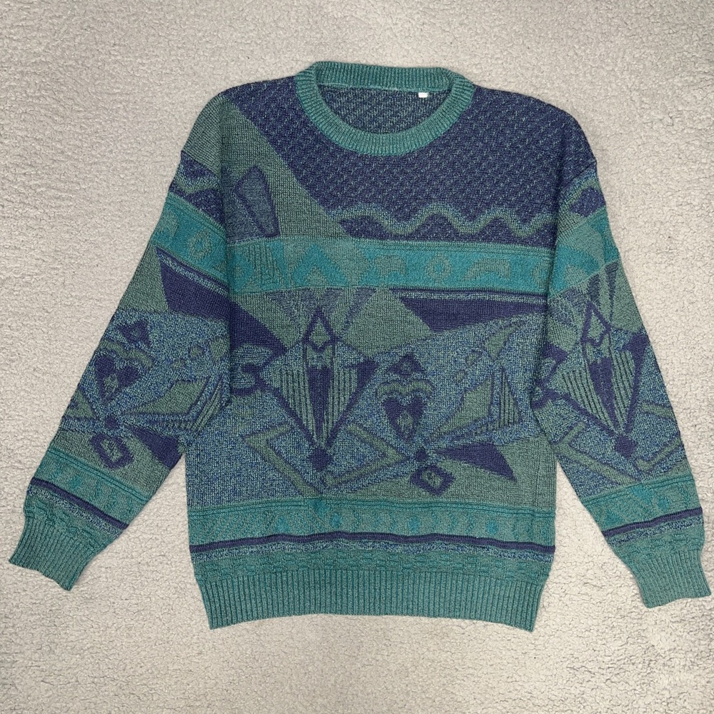 Vintage Cosby Sweater Men's‎ Sz L Green Knit Acrylic Blend Pullover Grandpa 90s